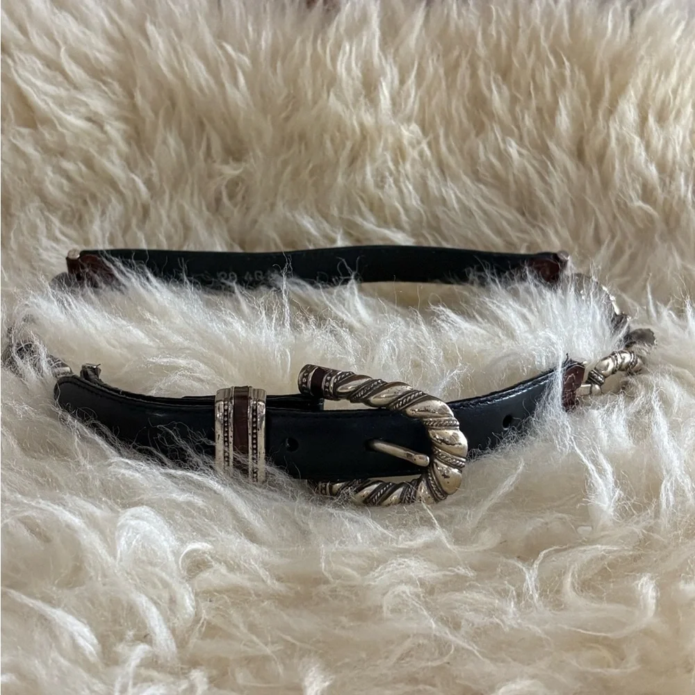 Brighton Black Leather with Silver Linked Sides and Buckle Belt